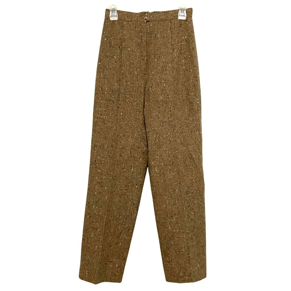 Vtg 80s Womens Tweed Pleated Pants Size 9-10 Beige‎ Academia Citycore Anglocore